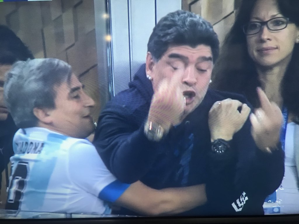 K_Pics_Editing's tweet photo. Diego Maradona swore blind he hadn’t been on the gear. #NGAARG @FIFAWorldCup #WorldCup2018 https://t.co/bZdRQxq4EY