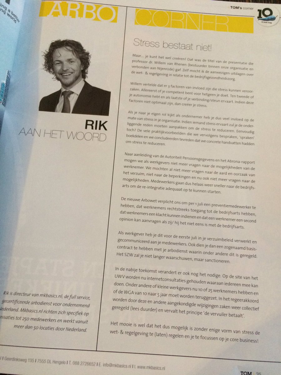 RikNijkamp's tweet photo. In #Tommagazine met de column #stress bestaat niet
#watbeweegtjou https://t.co/A8qq38s9OA