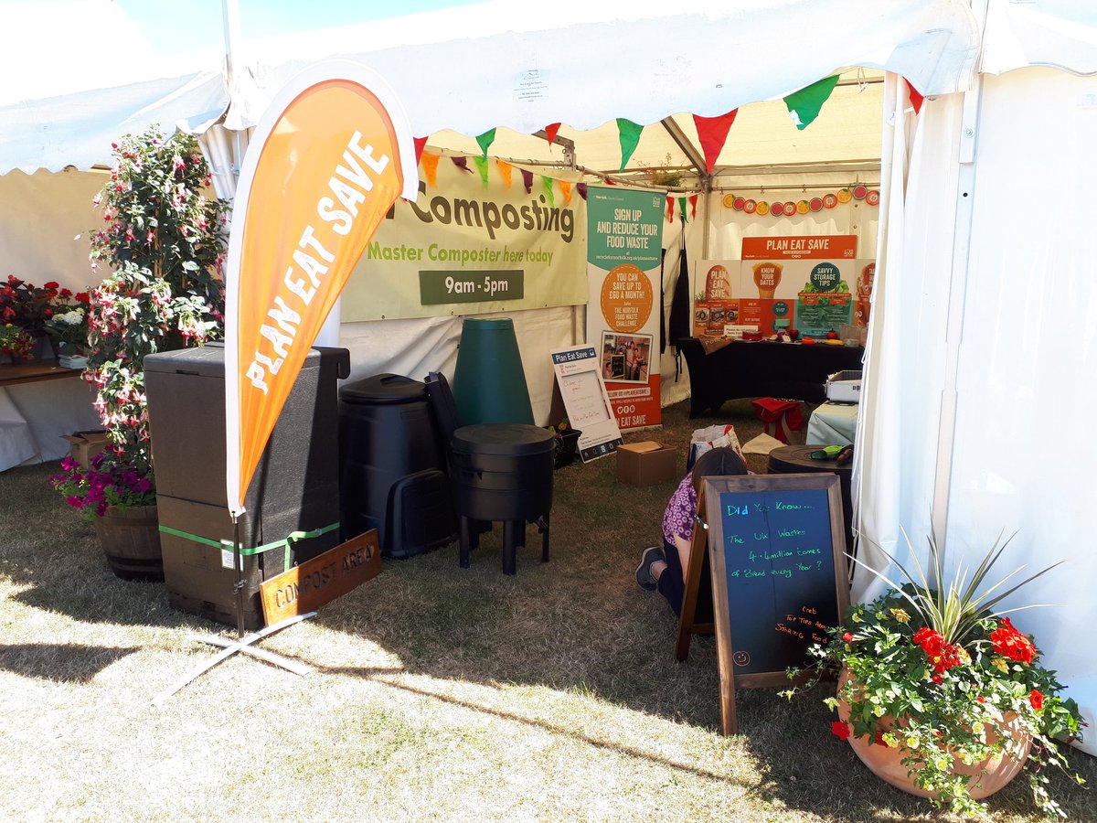 NorfolkMCs's tweet photo. Finishing touches to the Norfolk MC &amp; LFHW stand at the Royal Norfolk Show. @GOComposters @PlanEatSave https://t.co/Y7RASGf3Do