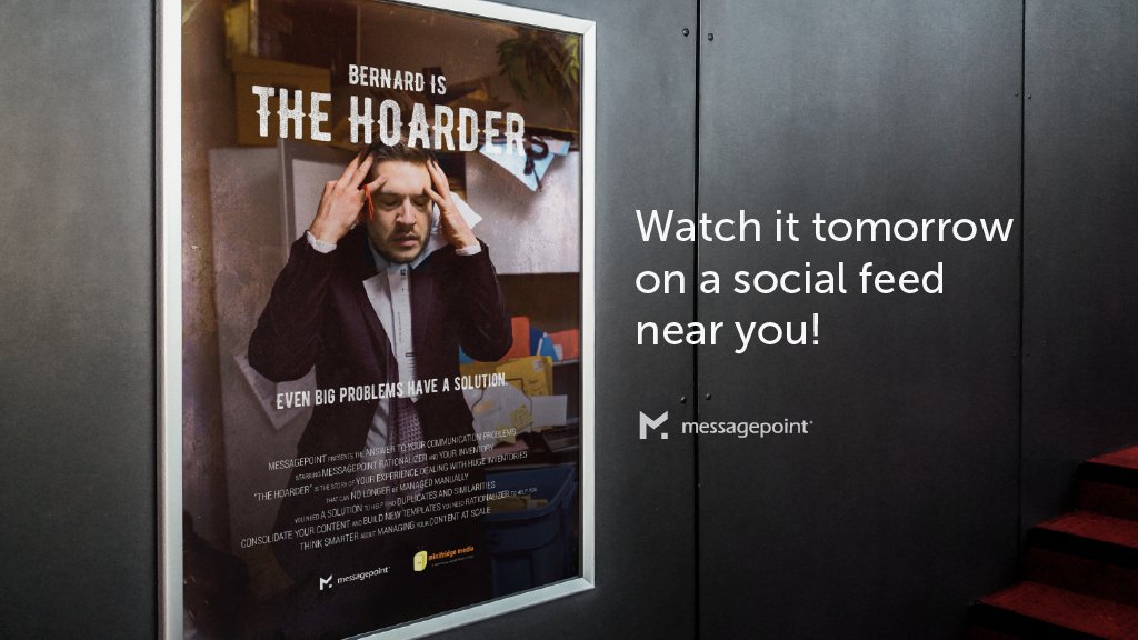 MessagepointInc's tweet photo. Coming soon - even big problems have a solution. Watch "Office Hoarders" tomorrow! #lovemessagepoint #CCM #communications #hoarders #rationalizer #inventory #letters #forms #thinksmarter #buildsmarter #managesmarter #communicatesmarter https://t.co/HSuzhSOdW6