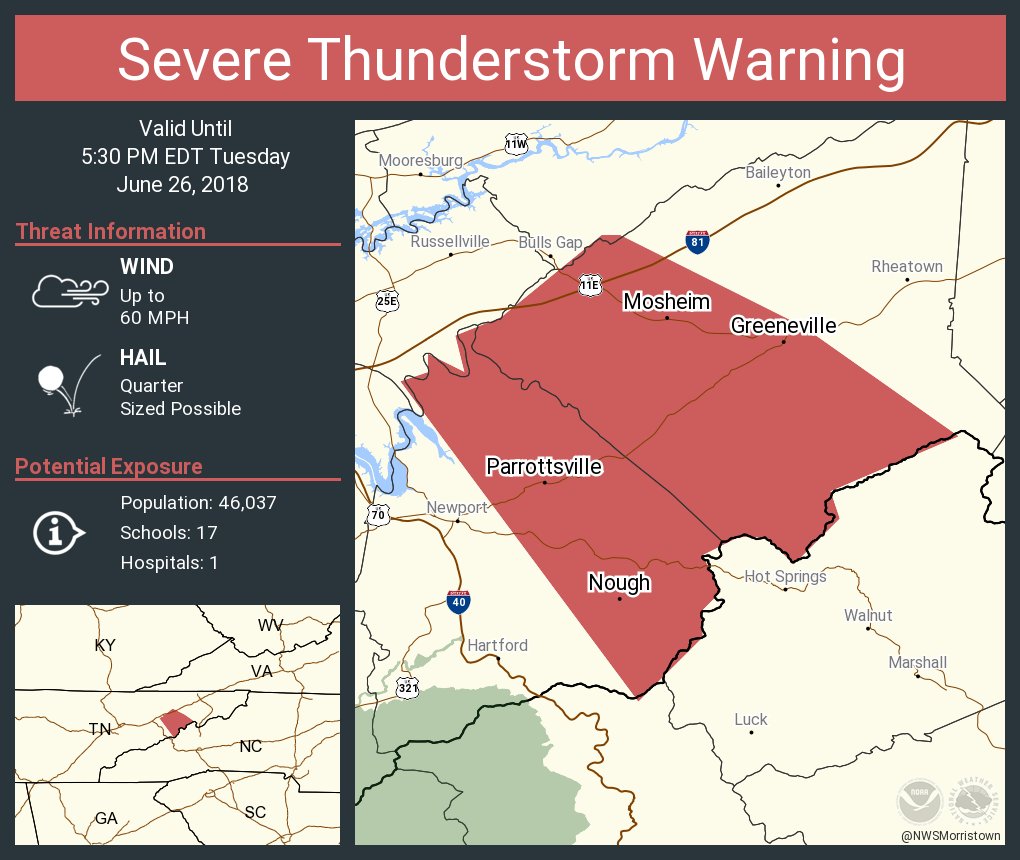 Severe Thunderstorm Warning including Greeneville TN, Mosheim TN