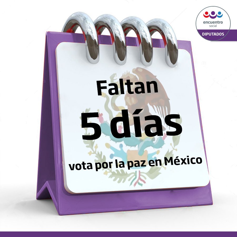 A cinco días de #Elecciones2018, el Grupo Parlamentario del @PESoficialPPN se pronuncia por el futuro de un #México de oportunidades. Representado por gobernantes que están dispuestos a recuperar la #Paz social.
Por un #México prospero, en paz, con #Valores y familias.