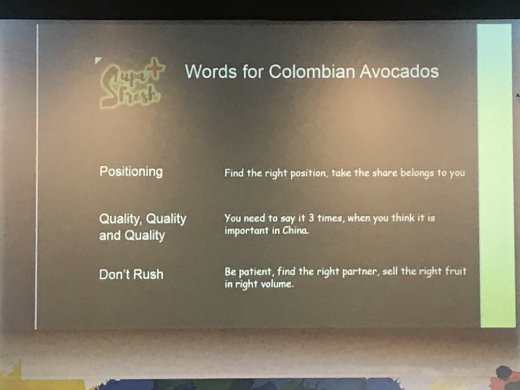 FelixxMoritz's tweet photo. Now @Fruitnet_Colomb , brilliant presentation by #SupaFresh big in #Avocados in #China had some words to say to our delegates #FFC2018 Whose share are you going to take? #Frehproduce #Events #Export https://t.co/jqWaZpyuSC