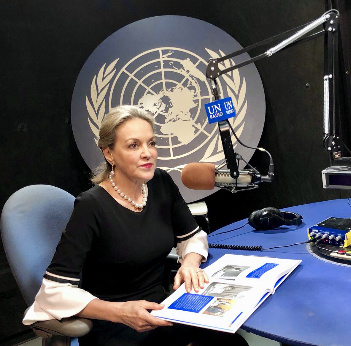 WUN5050's tweet photo. Today we were invited to UN Radio to present HERstory: Celebrating Women Leaders in the United Nations, a book that pays tribute to women’s leadership #HERstory #GenderEquality @WUN5050 https://t.co/nFOoIWJ98q