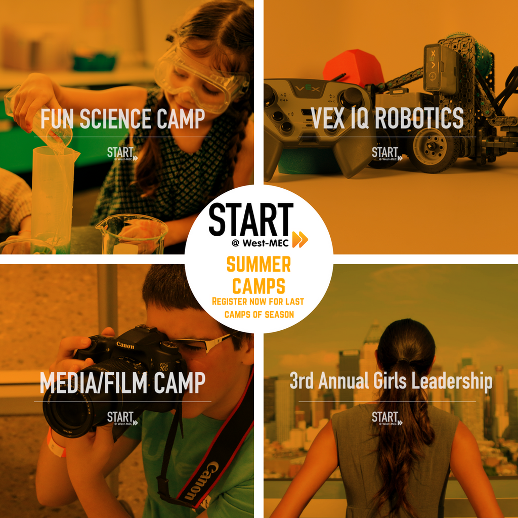 Start_WestMEC's tweet photo. It’s not too late to sign up for Summer Camps! Register for a fun time in: Fun Science, VEX IQ Robotics, Media/Film, and/or our 3rd Annual Girls Leadership camp. Go to https://t.co/og1gpd8HdX for details. #westmec  #summercamps #summerfun https://t.co/9AQZmZZGxd