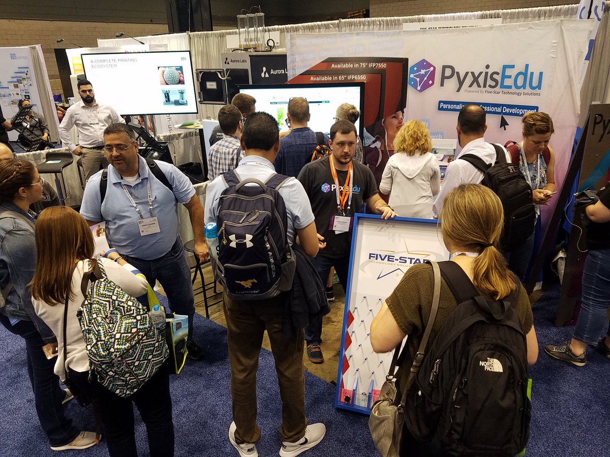_nathandavidson's tweet photo. The @PyxisEdu booth is hoppin'! Come swing by Booth 2487. See a 3 minute demo of our personalized micro learning platform that will change how you do PD. Play plinko! Win a Pyxis shirt! #ISTE18 #WeAreFiveStar #pyxisedu https://t.co/Qk9HL90XtX