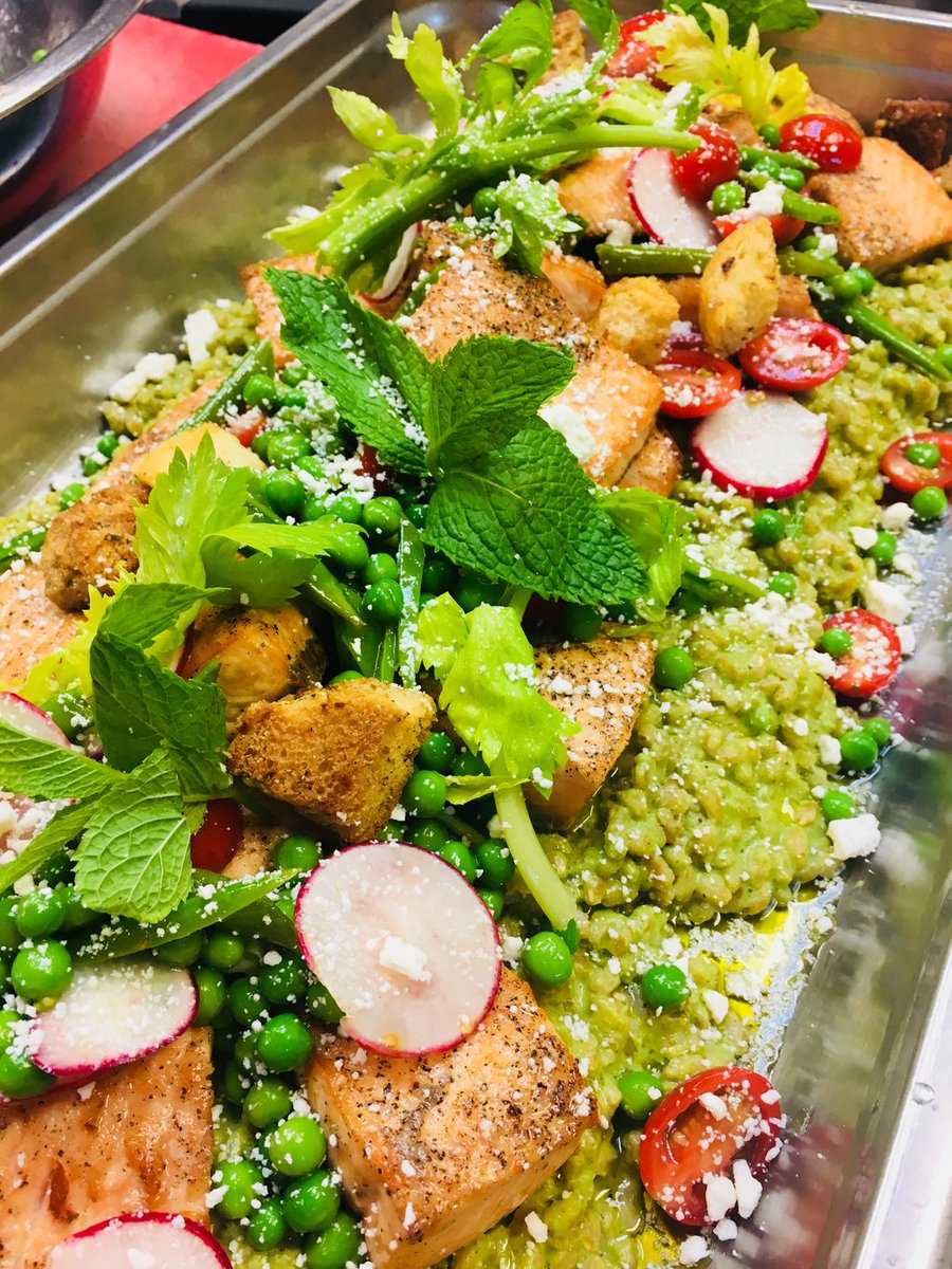 Hosting your own event? Let us do the cooking. Contact Rex's American Grill to see  catering menus. Pictured here: a colorful Salmon Farrotto. #wecater #nofrillshere #RexsGrill