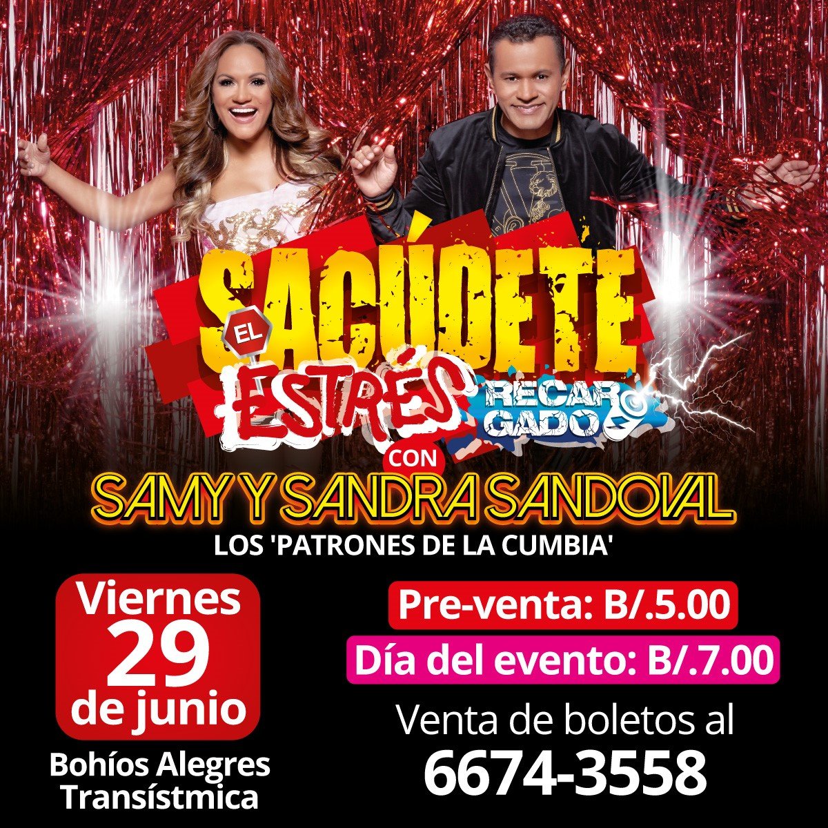 WAO973's tweet photo. Este viernes 29 de junio no hay fútbol, pero sí una gran rumba con Samy y Sandra en los Bohíos Alegres de la Transístmica, solo $5 pre-venta llama al 6674-3558. #samyysandra #rumba #party #tipico #mundial #fiesta #bohiosalegres #comogozo #bailar https://t.co/xtrTzJ0qLg