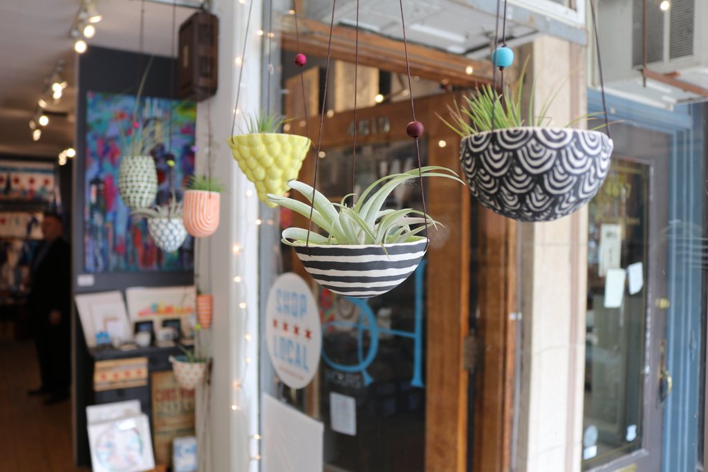 Brighten up your indoor #garden with these gorgeous hanging succulent holders by Sarah Hicks, Anthology Objects. Air plant included!