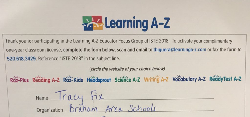 tracy_fix's tweet image. Winner! Thank you Learning A-Z! #iste18 #learningaz