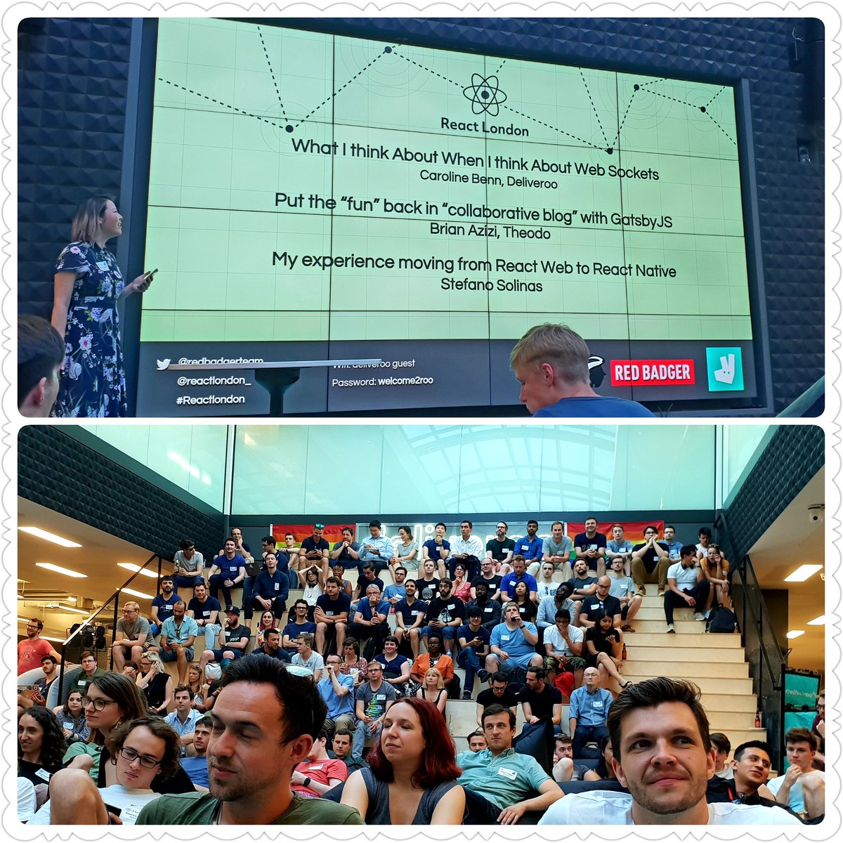 srestaino's tweet photo. Fantastic evening geeking out at @ReactLondon_ hosted by @DeliverooEng! 🤓 3 very insightful talks/speakers @Caroline_Benn @BrianAzizi @obsidianart 👨🏼‍🎓👨🏻‍💻. It was also nice to see some familiar faces from the community too 🙂 #JavaScript #ReactJS #ReactNative #Tech https://t.co/PAOCLgqD9u