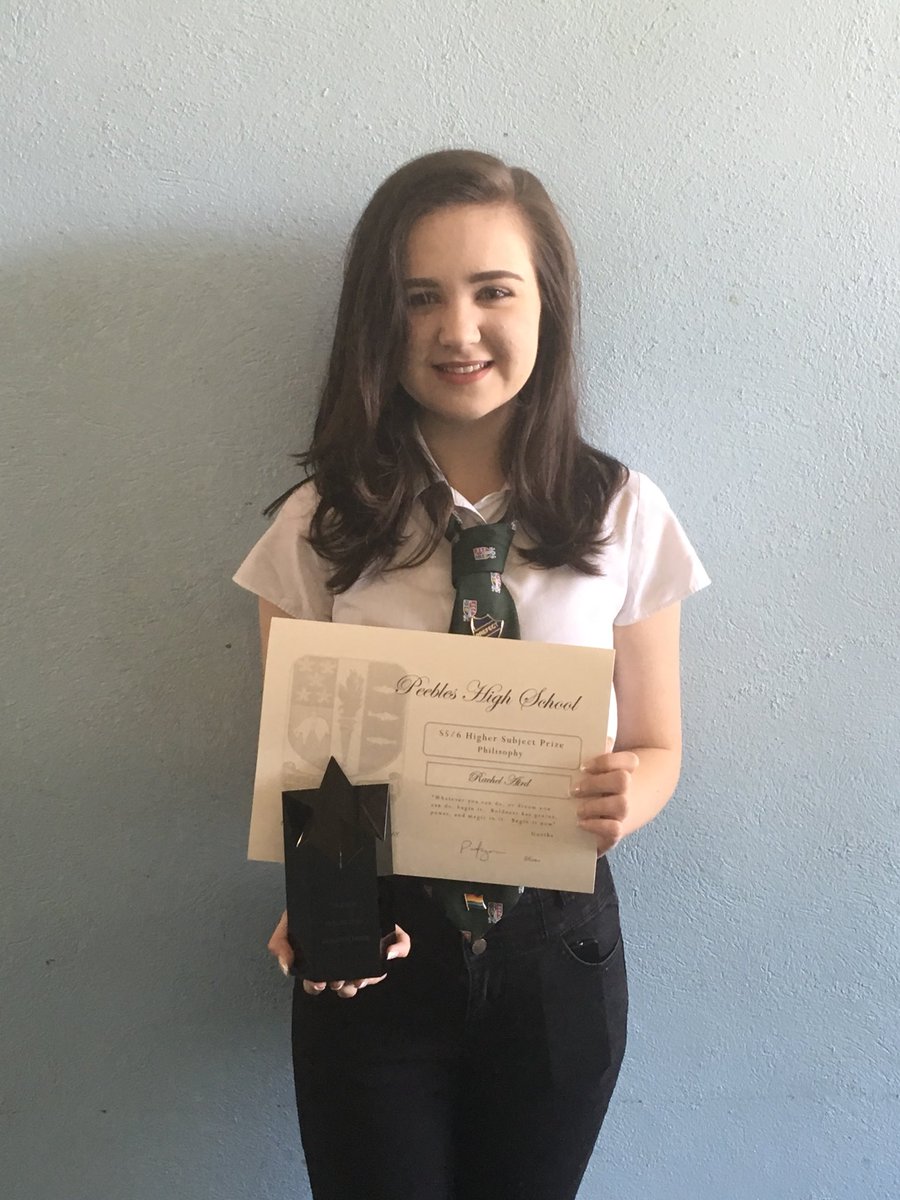 KarenLeeMooney's tweet photo. Congratulations to Rachel, winner of the @PeeblesHigh Higher Philosophy Prize. @MissFyfe_RMPS was delighted to (finally) present her with her trophy. #star #backinuniform https://t.co/HgFvg3sr1k