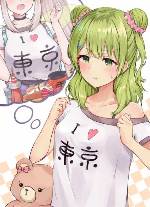 かざちゃんにえるちゃんのTシャツ着せてみた。#森中びじゅつかん 