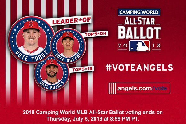 Angels's tweet photo. 🚨THIS IS NOT A DRILL🚨
All-Star balloting ends NEXT WEEK and the fate of your Halos is in your hands...
#VoteSimba
#VoteTrout
#VoteMaldy
#VotePujols
#VoteOhtani
#VoteUpton
#VoteKinsler
#VoteCozy
#VoteCalhoun
#VoteAngels ➡️ https://t.co/YGGAsokrA6 https://t.co/shRjS27qv9