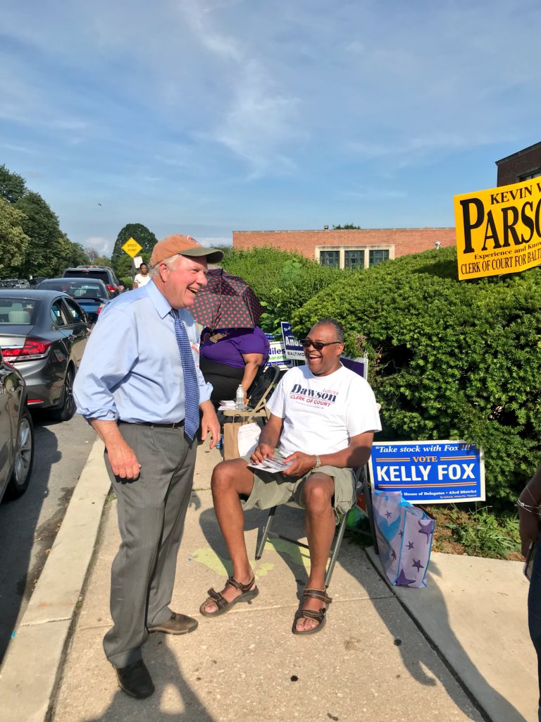 CalvinHallman's tweet photo. My main guy @SheaforMD stopped by Northwood Elementary School today! Make sure to get out and vote! You have over two hours left to vote for the #SheaScott Ticket!! #MDprimary https://t.co/M6YpqfiUJ0