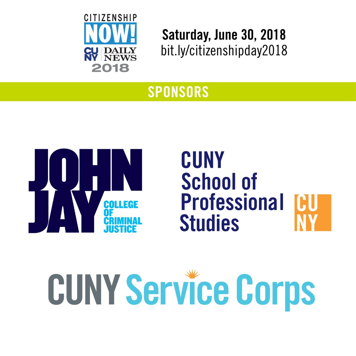 CUNYCitizenship's tweet photo. We would like to thank our sponsors @JohnJayCollege, @CUNYSPS and @CUNYserves for their support and assistance with our 6/30 event! #CitizenshipNOW #Vote2020 https://t.co/xBTW34TZaz