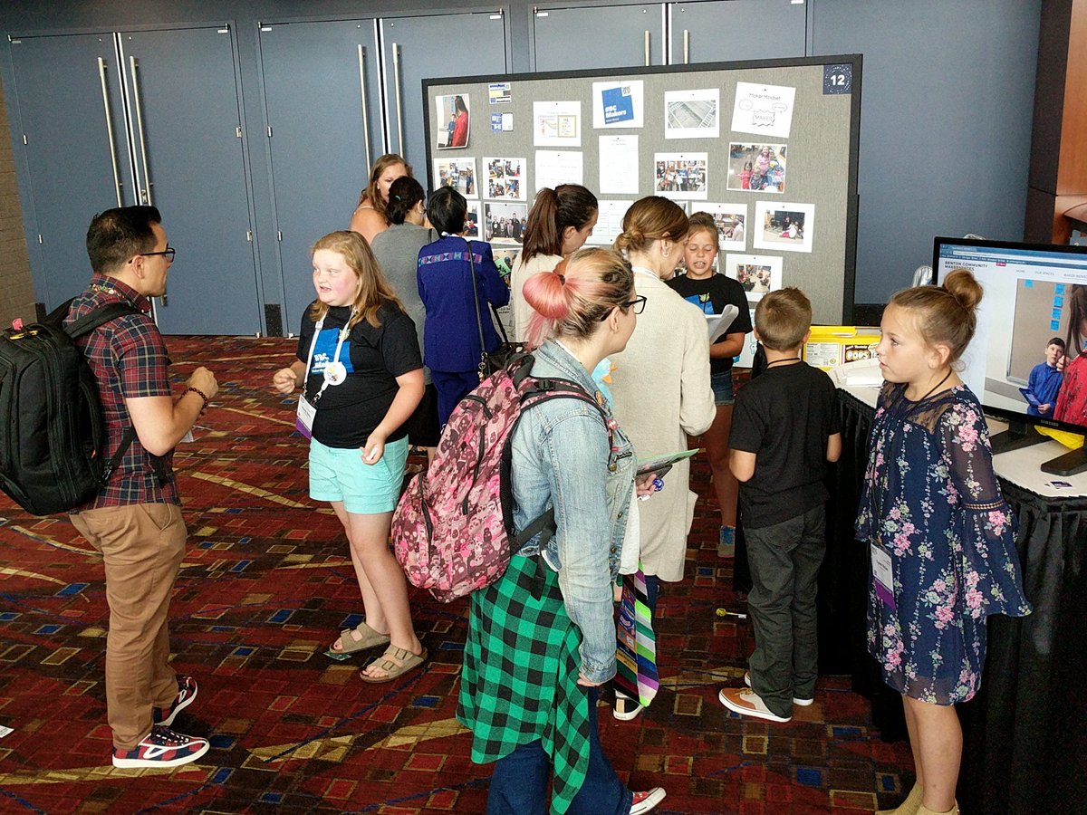 sbehmer's tweet photo. "This is my most favorite part of the conference, listening to these kids! You should be proud!" - #iste18 attendee after meeting with the #bcmakers @BentonCSD #gwaea #itecia #iaedchat #studentvoice #IAedChat https://t.co/9XgJUtyGIB