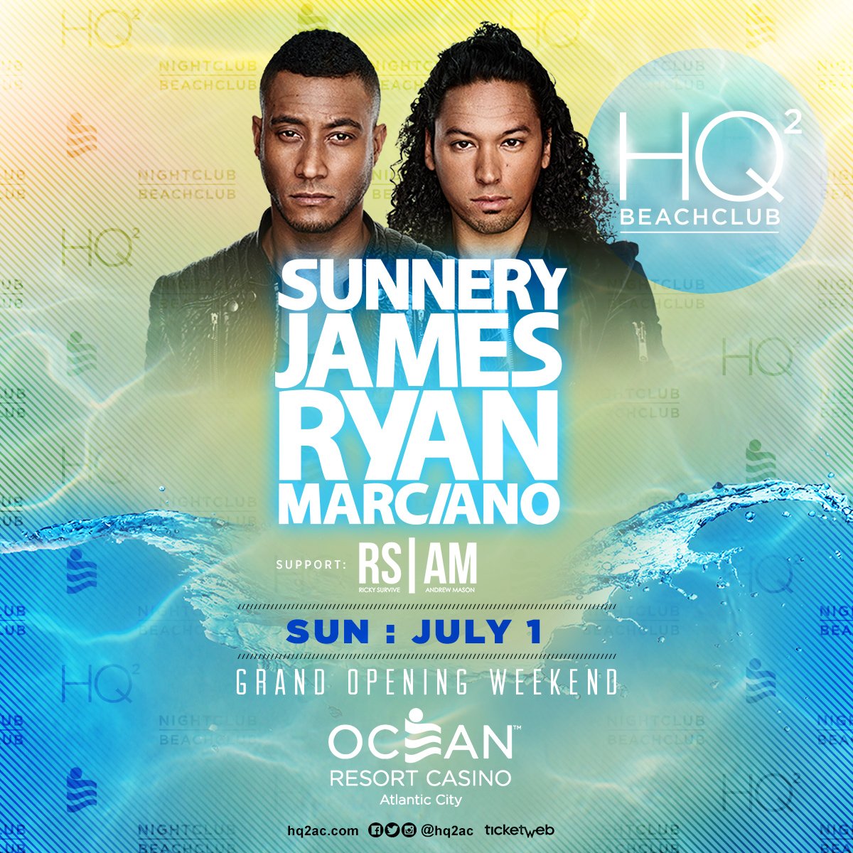 HQ2AC's tweet photo. Atlantic City! @RSAMmusic will be opening &amp; closing for @SunneryJames @RyanMarciano @SJ_RM this Sunday at #HQ2Beachclub! #HQ2AC

Get Tickets: https://t.co/Z15PqUEnjb https://t.co/xPLG6PeapU