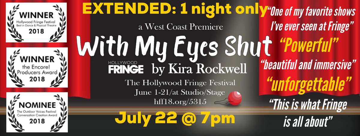 'Encore Date Announced for WITH MY EYES SHUT'  broadwayworld.com/los-angeles/ar…

Thanks <a href="/BroadwayWorldLA/">BroadwayWorld LA</a> for sharing the news of WITH MY EYES SHUT's awards &amp; extension date!
...
@theencoreawards <a href="/TheLAFPI/">the LAFPI</a> @StudioStageLA 
#hff18encores #hff18 #lathtr #womenintheatre #fringefemmes