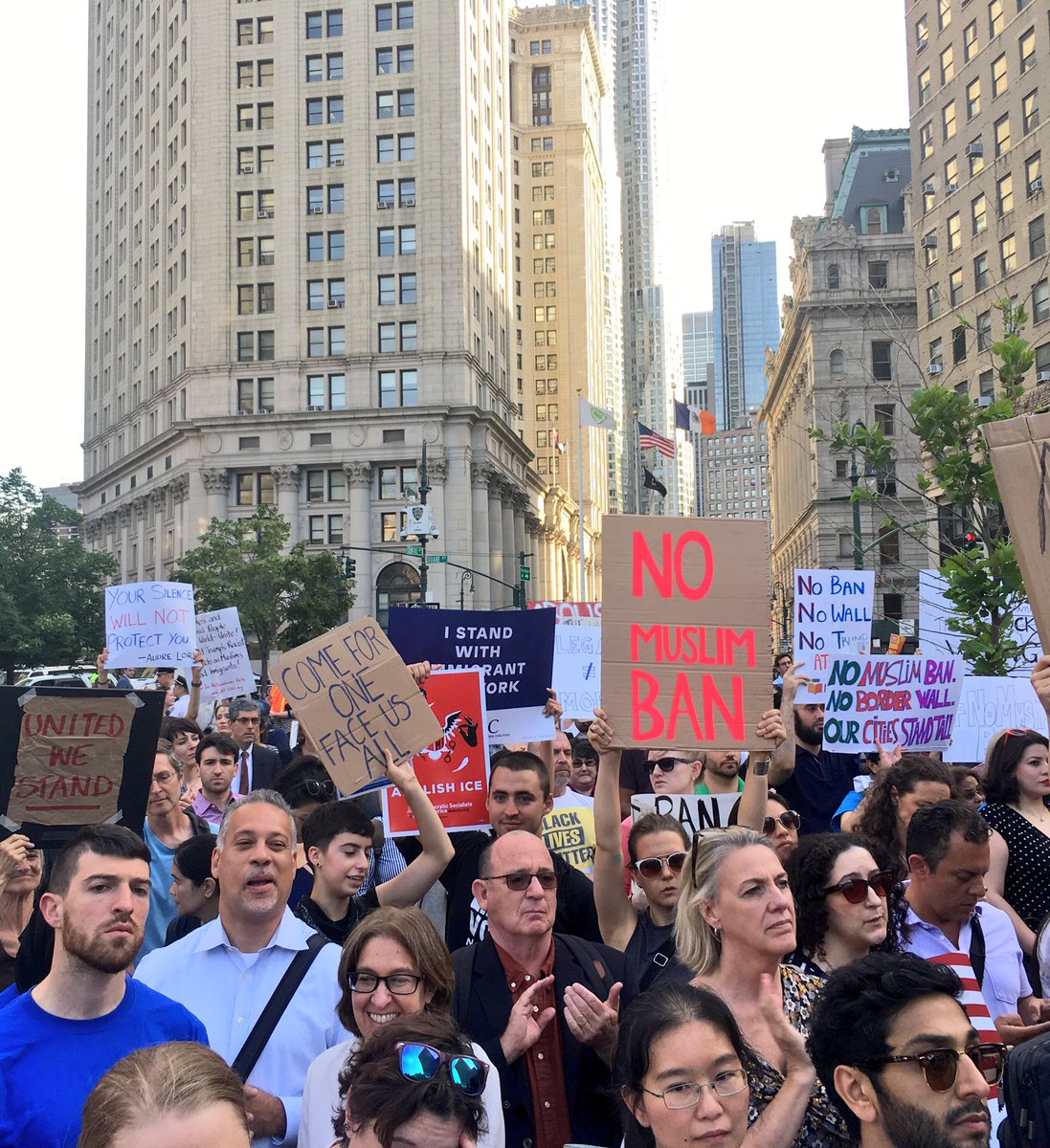 ACLU's tweet photo. 📣 SAY IT LOUD: If you come for one of us, you’ll have to get through all of us. #NoMuslimBanEVER https://t.co/zdb5SFuMZs