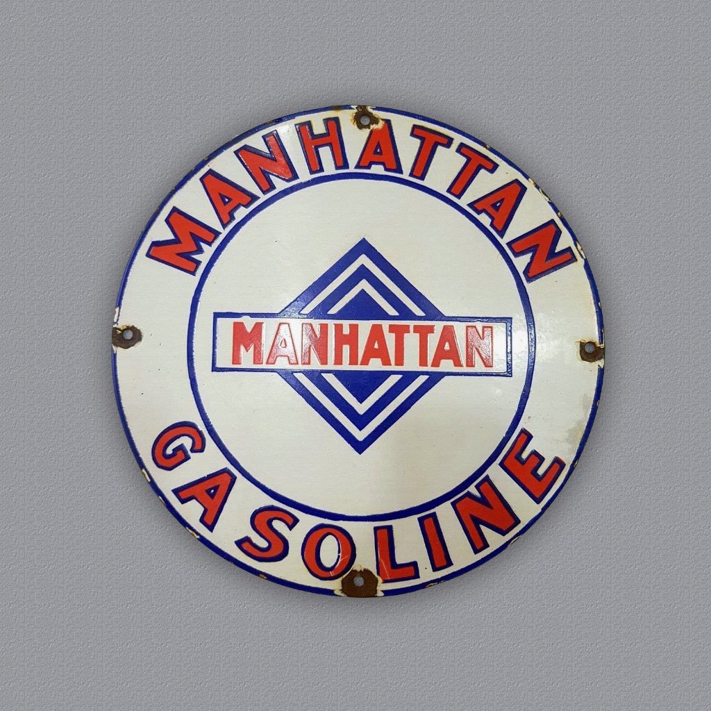 originalauthllc's tweet photo. Awesome 12’’ Manhattan Gasoline sign a customer sent in! This is a single sided porcelain piece, valued at $400. ⛽️💥
.
.
.
.
.
#antique #sign #signs #antiquesign #advertising #mancave #antiques #antiquesigns #vintagesign #authenticate #vintagesigns #porcelainsign #enamelsign https://t.co/mRysgwxxrV
