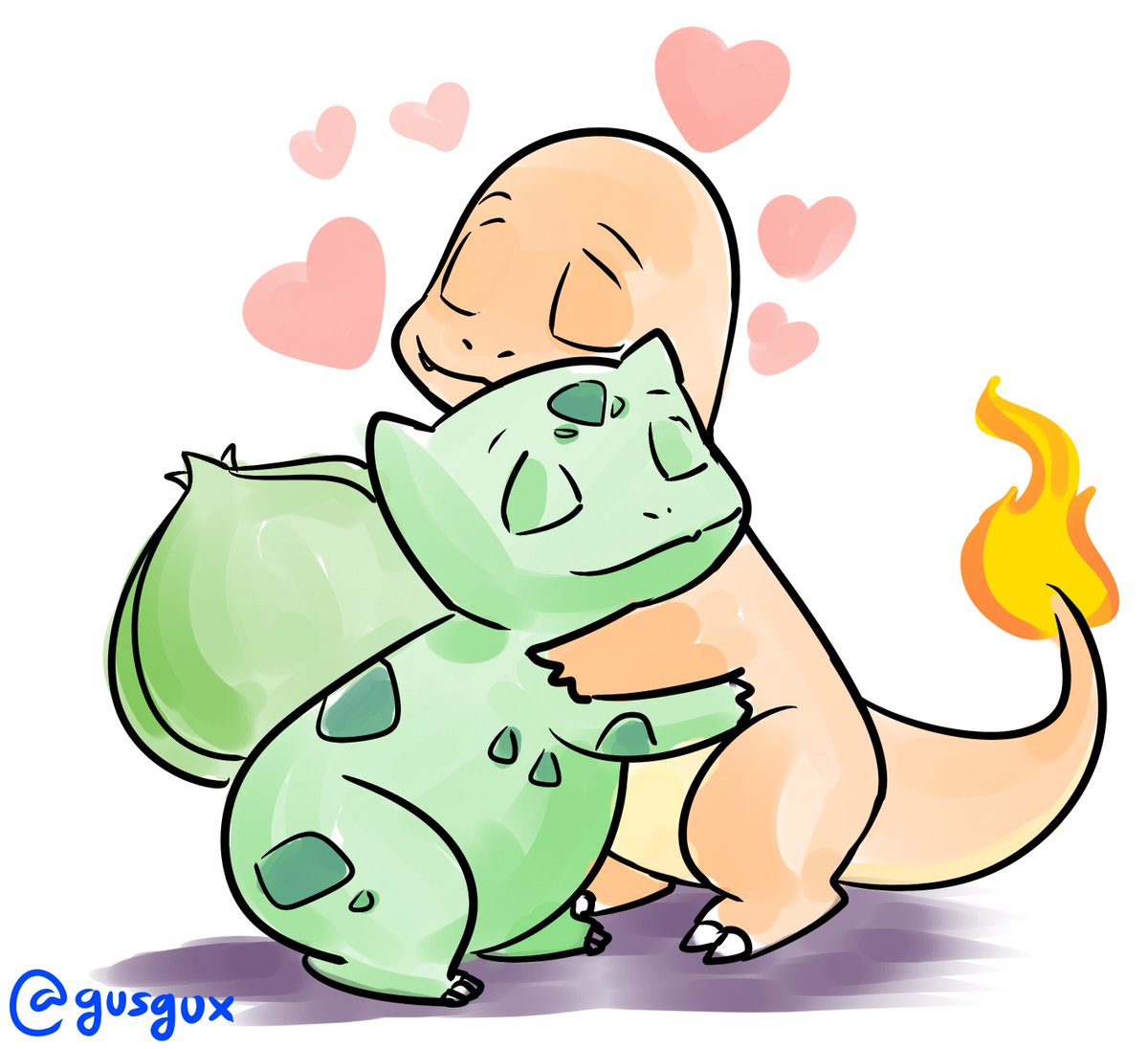 MinaSimpson7 un Bulbasaur y un Charmander que estén muy enamorados.\, image size:1200x1096