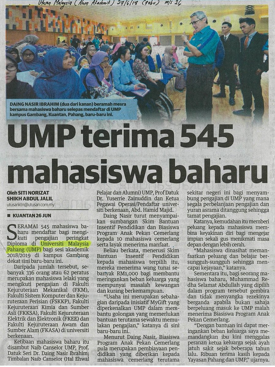 umpsamalaysia's tweet photo. #UMPSharing
Utusan Malaysia : UMP terima 545 mahasiswa baharu
https://t.co/a90z9GPAjt
#UMPFirstChoice #MyGiftUMP #MyCommunityUMP https://t.co/HptLKx6znK