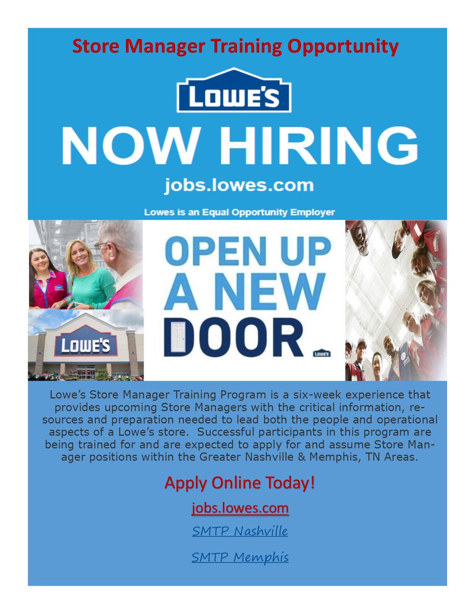 Wankelbrad's tweet image. Looking for a career in Leadership with a innovative company? Check out this opportunity! #lowes #leadership 
SMTP
Memphis
SMTP
Nashville