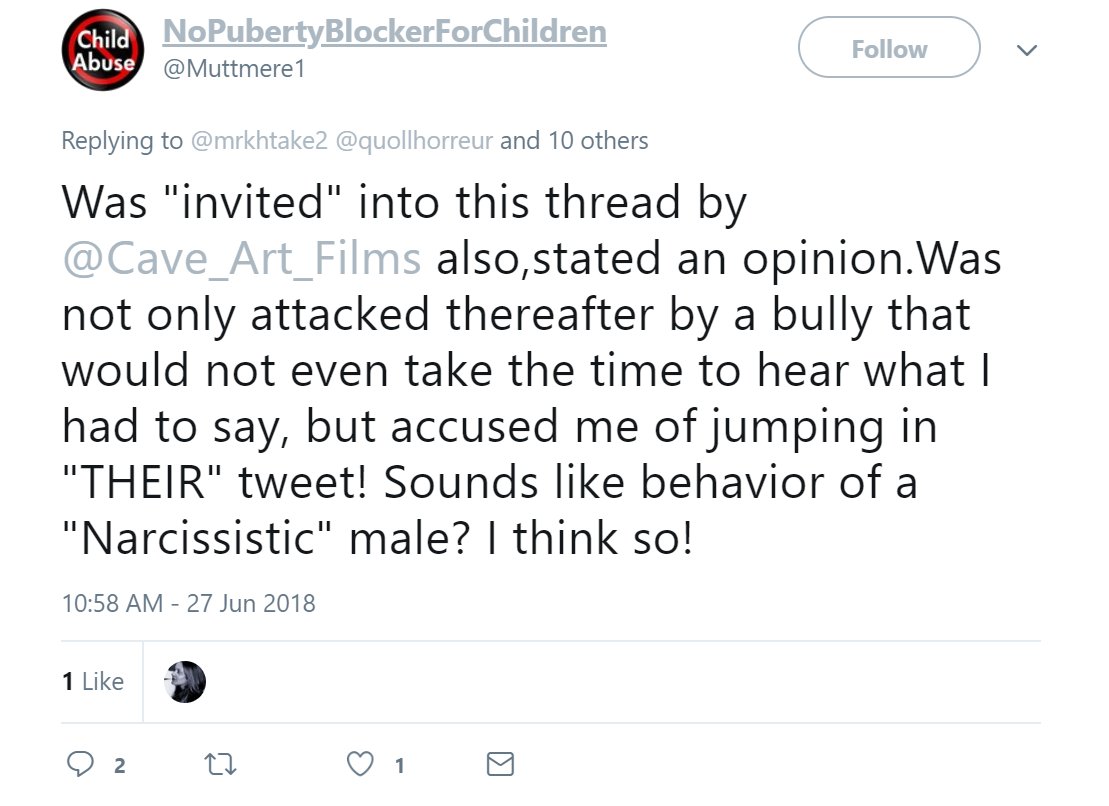  #TERFgogglesApparently asking for primary source to back up a hyperbolic claim was "attacking".Apparently that justifies misgendering and also supporting a racist apparently.