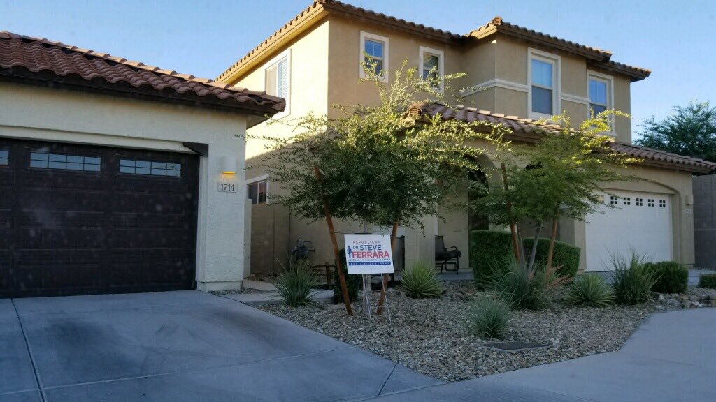 marabenson's tweet photo. We get so excited when supporters send us pictures of @steveferraramd signs in their yards!!! 🇺🇸❤️ Thank you!!  #FerraraforCongress #AZ09 #TeamFerrara #sendusthepics https://t.co/YhOWp6RPAb