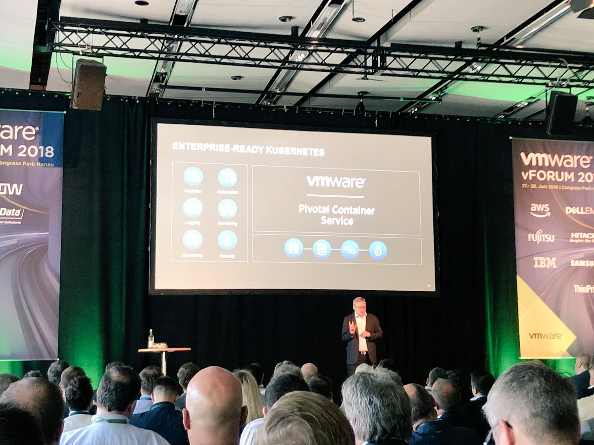 tinarudolf's tweet photo. VMware Kubernetes Engine now as a service offering! @PivotalDACH #vForumDE w/ Guido Appenzeller https://t.co/3qQDH4wegI