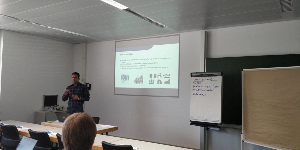 CBMStuttgart's tweet photo. @AucklandUni PhD candidate Homayoon Zarshenas talks about his PhD topic: "EMG-informed control strategies for assistive robotics" #IRTGSummerSchool2018 #SoftTissueRobotics @Uni_Stuttgart @ABIaucklandacnz @dfg_public https://t.co/VGJojXl6CQ