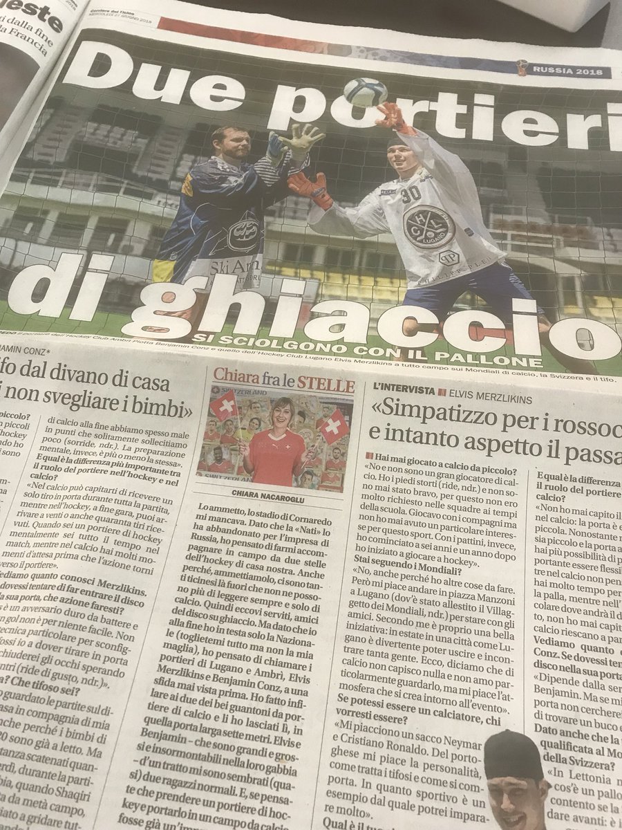 “Due portieri di ghiaccio si sciolgono con il pallone”. @Merzly30 e Benjamin Conz chiacchierano di calcio con <a href="/chiaranaca/">Chiara Nacaroglu</a> sul CdT. “Chiara tra le stelle”. <a href="/CdT_Online/">Corriere del Ticino</a> <a href="/OfficialHCL/">Hockey Club Lugano</a> <a href="/HCAP1937/">HC Ambrì Piotta</a>