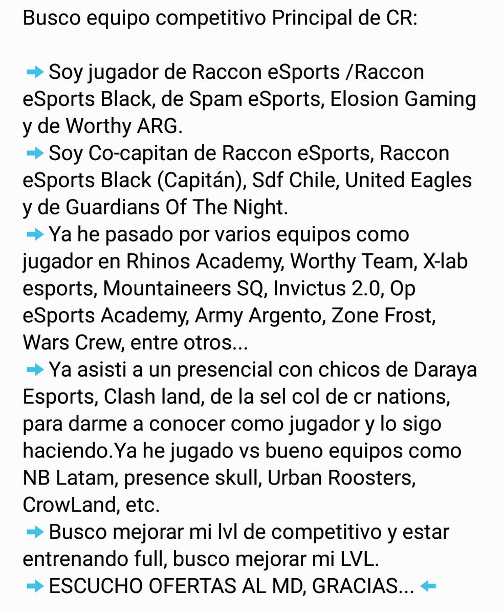 anda buscando equipo competitivo y esta dispuesto hacer pruebas ,  si algún equipo esta interesado en el mandarle MD ah <a href="/JuanSalas07/">JuanCarlos ★</a>