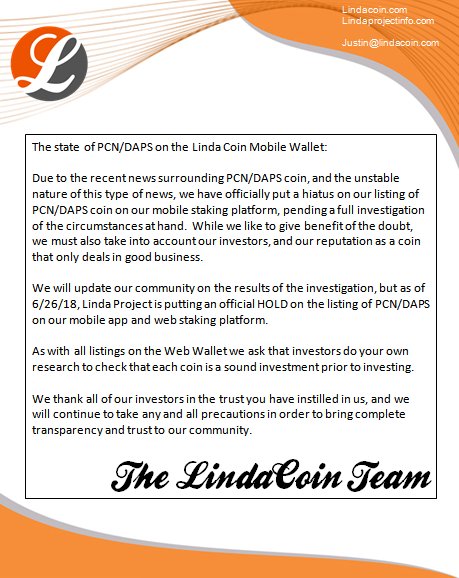 DavidGMetrix's tweet photo. Linda's official statement regarding pcn/daps listing. https://t.co/evL6exLwkm