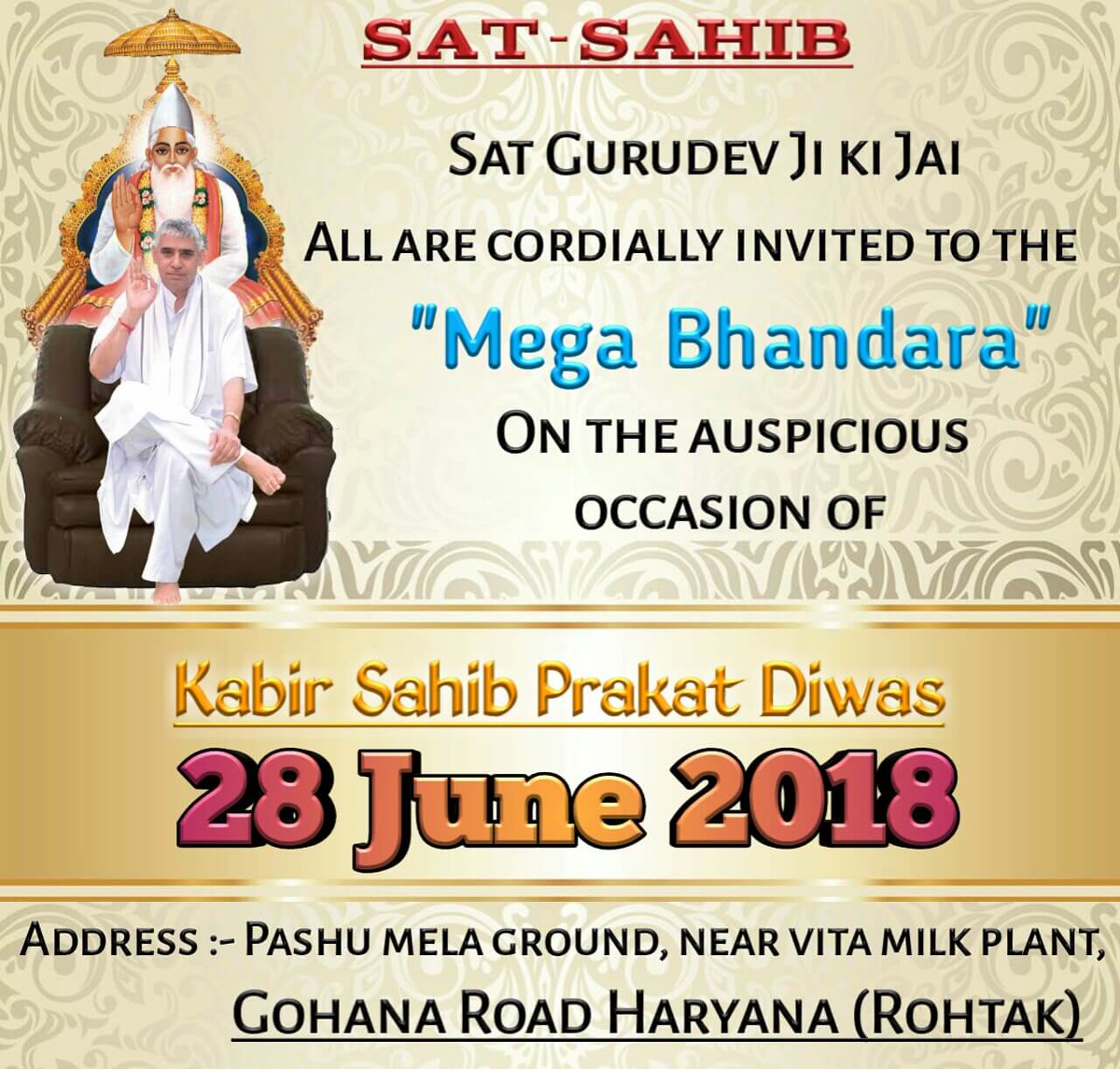 SushmaShelake's tweet photo. #कबीर_भंडारा
आप सभी आमंत्रित है ।
28/06/2018
पशुमेला ग्राउंड वीटा दुग्ध प्लांट गुहाना रोड रोहतक हरियाणा
अवश्य आये
@BeingSalmanKhan @iamsrk https://t.co/v3gEAg9ZrU