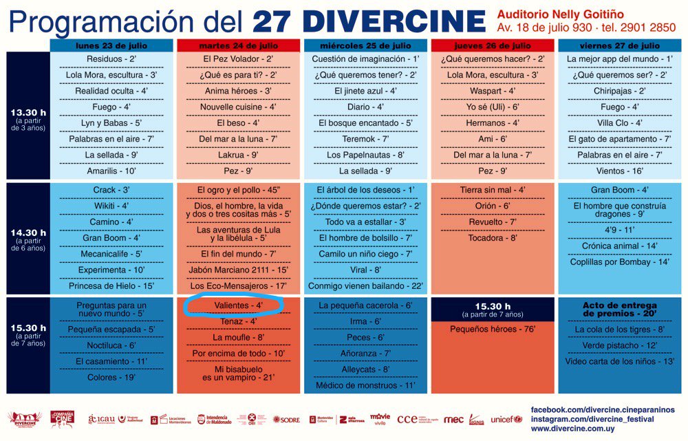 amiguicospro's tweet photo. Valientes será proyectado el próximo 24 de julio en el Divercine de Uruguay :) #cineyeducacion #educaycine https://t.co/87sySdAjNa