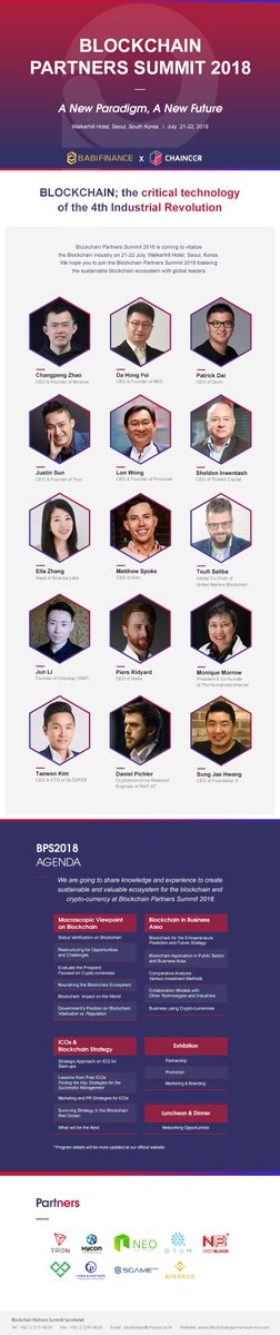 bps2018's tweet photo. Blockchain Partners Summit 2018 is coming to vitalize the Blockchain industry on 21-22 July, Walkerhill Hotel, Seoul, Korea.
We hope you to join Blockchain Partners Summit 2018! #Blockchinapartnerssummit2018 #BPS2018 #Blockchain #cryptocurrencies https://t.co/x5lEeaZ630