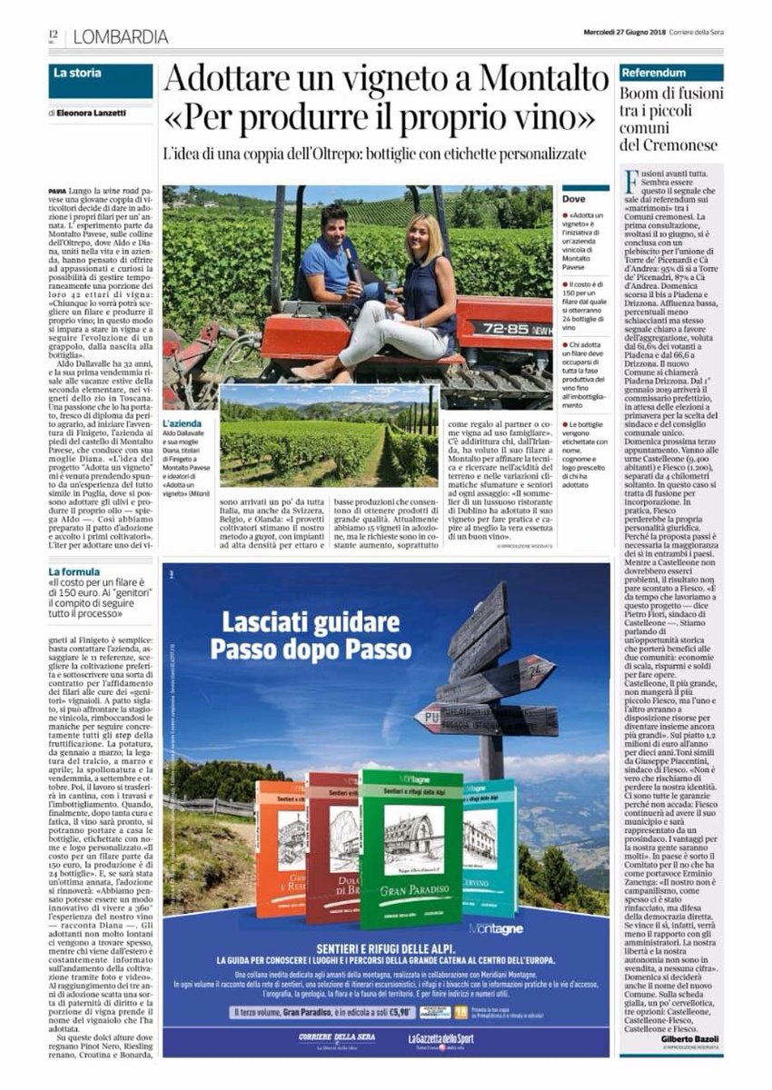 Oggi sul Corriere della Sera si parla di Finigeto, azienda giovane e dinamica dell’Oltrepò Pavese della vite e del vino. #weloveoltrepo #oltrepo #oltrepopavese