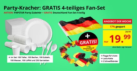 PrintusGmbH's tweet image. Perfekt für jeden Anlass: mit dem #Papstar Einweg-#Geschirrset bist du bestens ausgerüstet. Zu deiner Bestellung schenken wir
dir außerdem ein #Deutschland Fan-Set: bit.ly/2lmxcmg