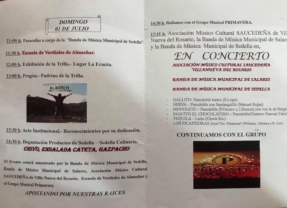 1 de Julio, 6º día de la Trilla. #Sedella #Axarquía #Malaga #Andalucia #AxarquiaCostadelSol #VisitAxarquia #FelizMiercoles #Trilla #pasacalles #Musica #verano #conciertos #exhibitions
