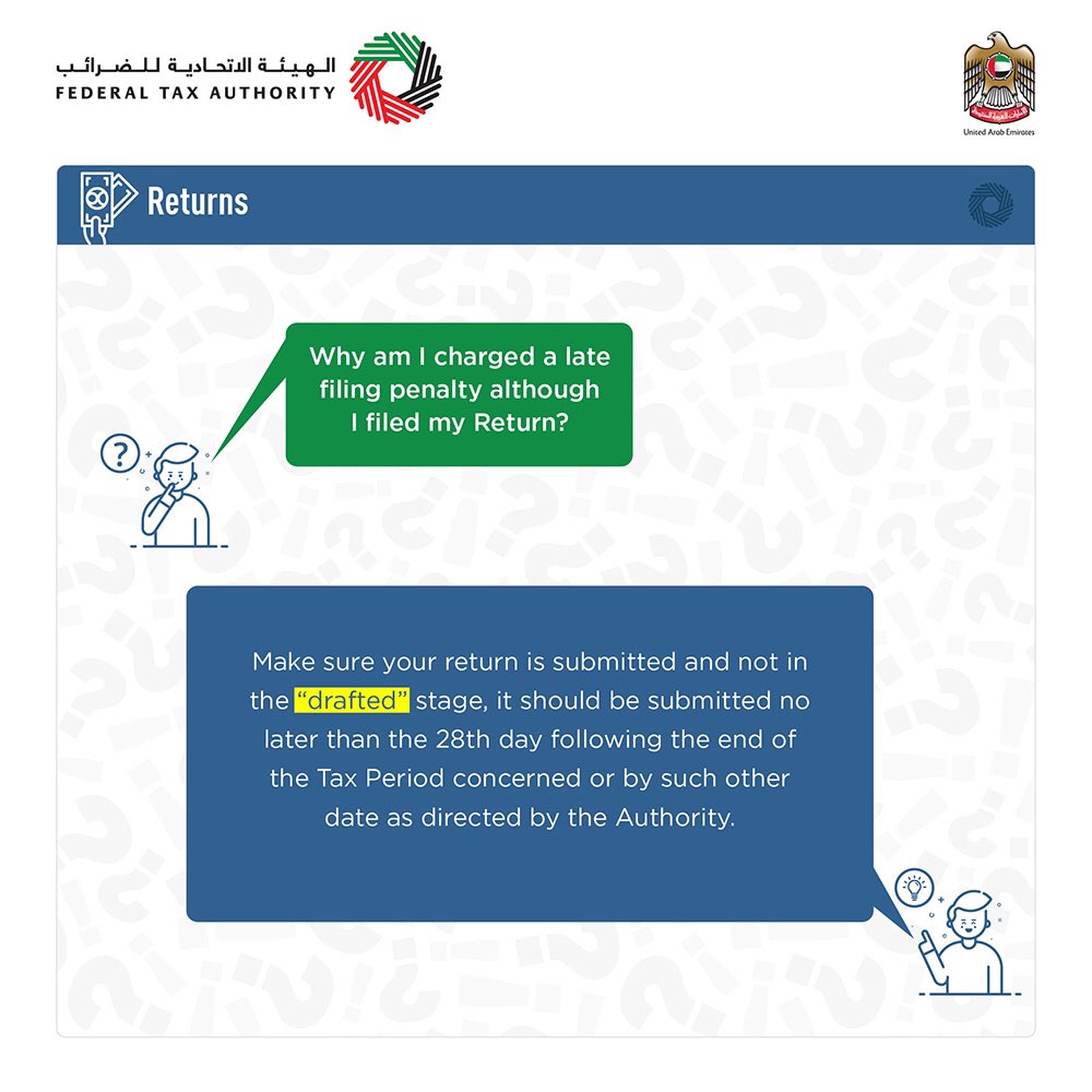 uaetax's tweet photo. أسئلة وإجابات حول الإقرارات الضريبية #إقرارك_الضريبي_في_٤_خطوات
Questions and Answers on filing returns #filingreturnsin4steps https://t.co/hbUOZMqRRR