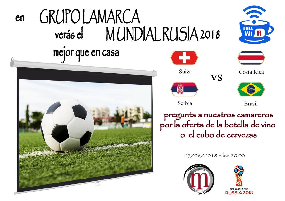 grupolamarca's tweet photo. #GrupoE del #MundialDeRusia2018 donde a #Brasil de @Neymar11PSG le vale con el empate ante #Servia y a #Suiza igualmente con un #empate ante #CostaRica de @NavasKeylor para entrar en la siguiente fase.

Puedes verlo tranquilamente en #Lamarca en #PantallaGigante en #Almeria https://t.co/rLjqqYA7PR
