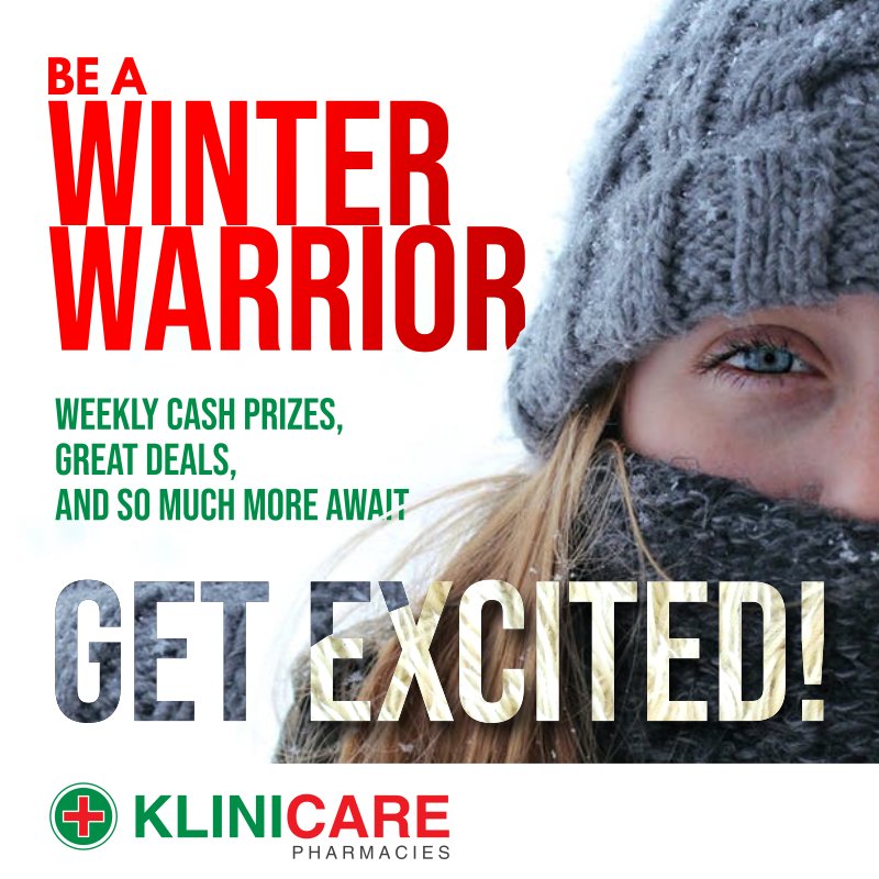 klinicare_phy's tweet photo. Be a Winter Warrior and win big with Klinicare until the end of August! Weekly cash prizes, great deals and so much more await. #CaringForYou https://t.co/xHlwzagYEU