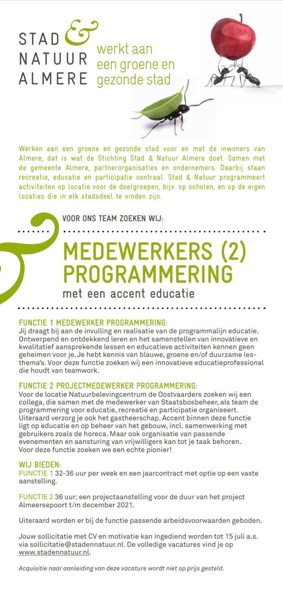 Wij zoeken 2 medewerkers programmering met accent educatie. Eentje gericht op het primair onderwijs en eentje gericht op verder ontwikkelen locatie Oostvaarders. ow.ly/DJbu30kGrbR