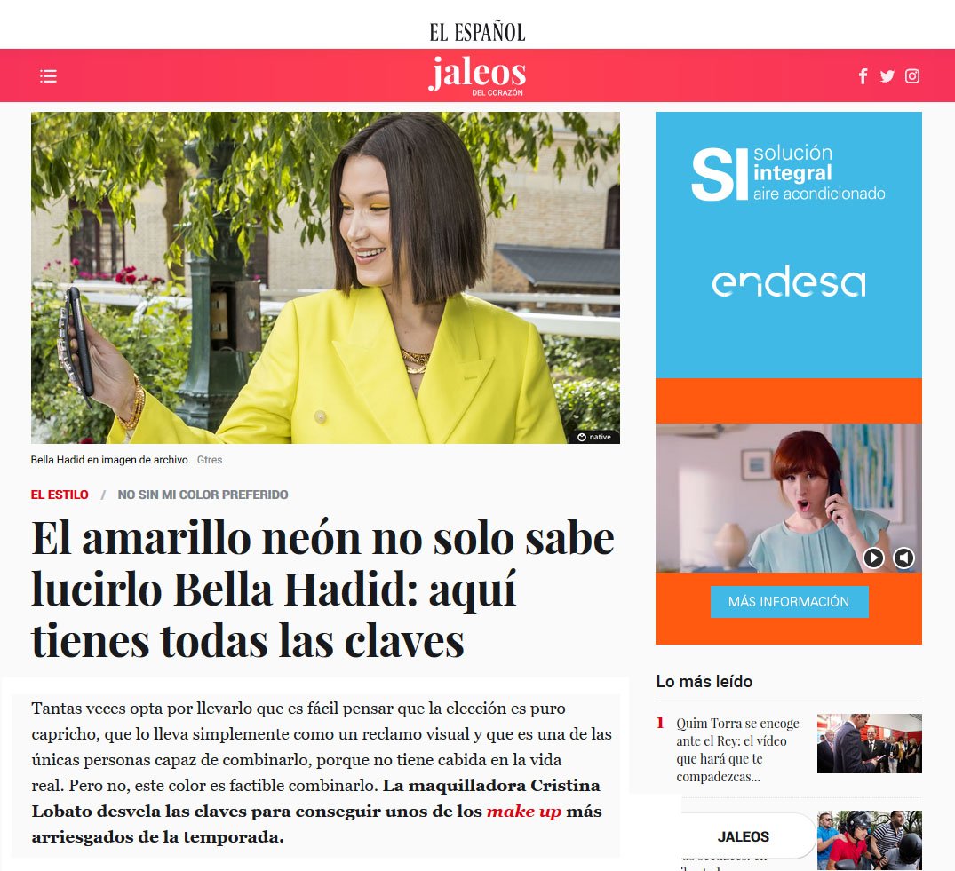 lanalua_es's tweet photo. ¿Cómo conseguir el #maquillaje amarillo de #BellaHadid? 💛
Los consejos de la maquilladora profesional Cristina Lobato arrasan en la prensa especializada #Belleza #LifeStyle https://t.co/aY5BVPrmR5