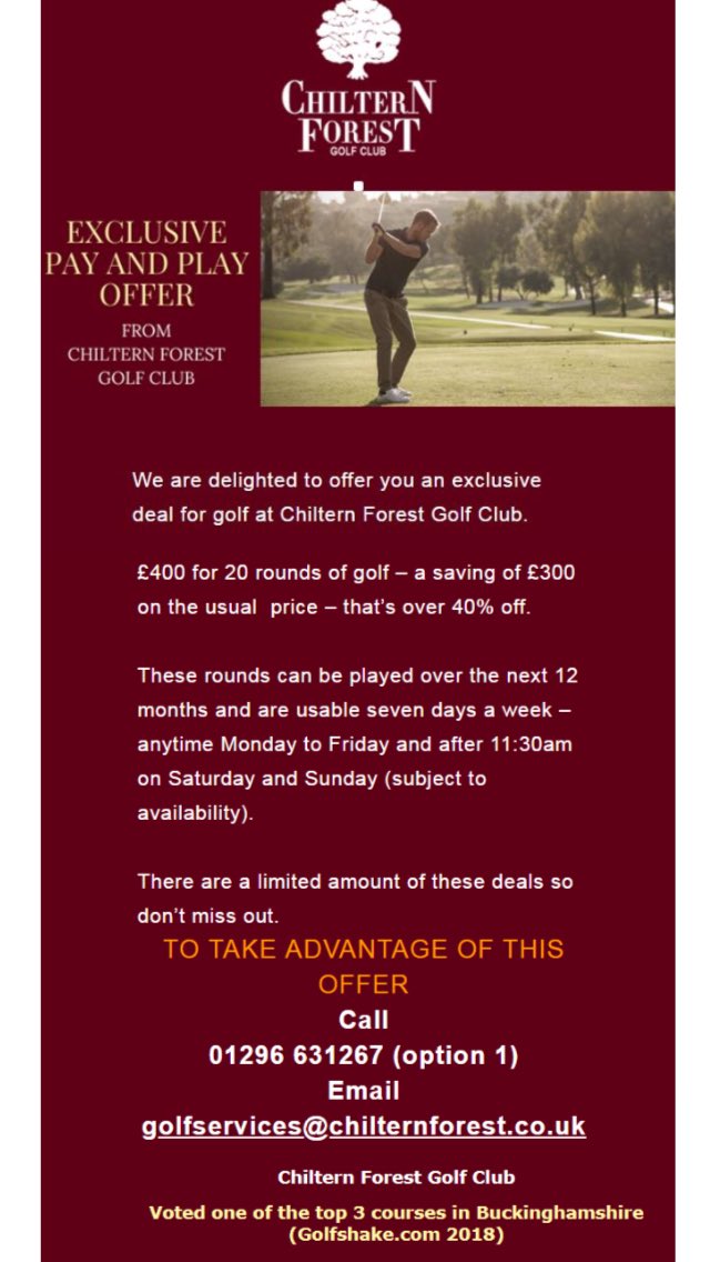 Why not take advantage of this fantastic offer to play the no3 rated course in Buckinghamshire by <a href="/golfshake/">golfshake</a> #greatvaluequalitygolf