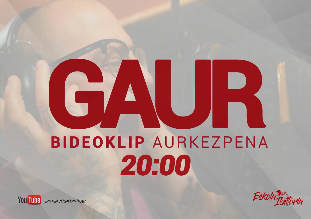 GAUR // 20:00 // <a href="/IAbertzaleak/">Ikasle Abertzaleak</a> 

Gaur gauean Eskola Ibiltariko Bideoklipa zabalduko dugu! Badaaator <a href="/TheFridaysCrew/">The Friday's Crew</a>!