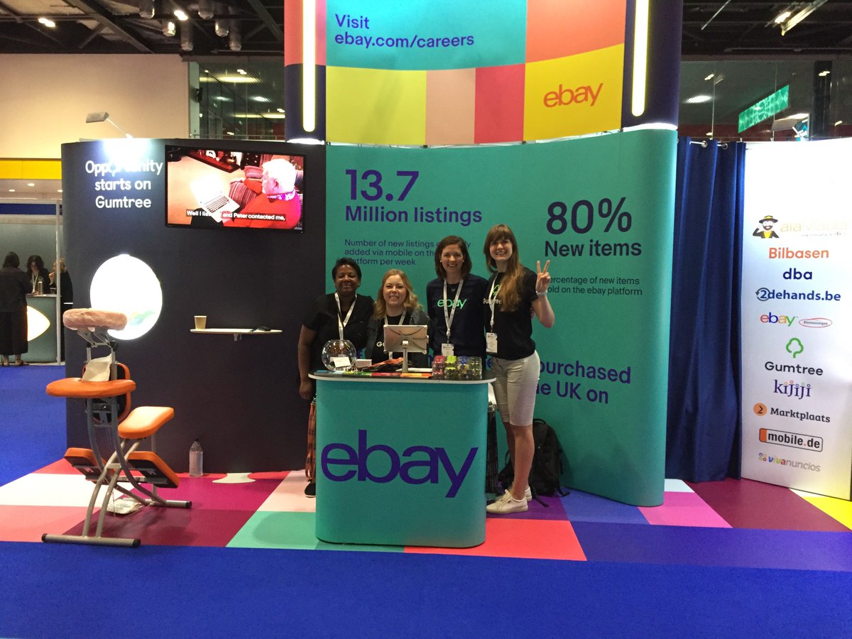 Pop down and and say “Hi!” to our friendly team - we are at A14! And if you’re quick enough, you can also book a massage time slot when catching your breath between the talks! #eBay #eBayTech #LifeAteBay #Gumtree #womenofsiliconroundabout #womenintech