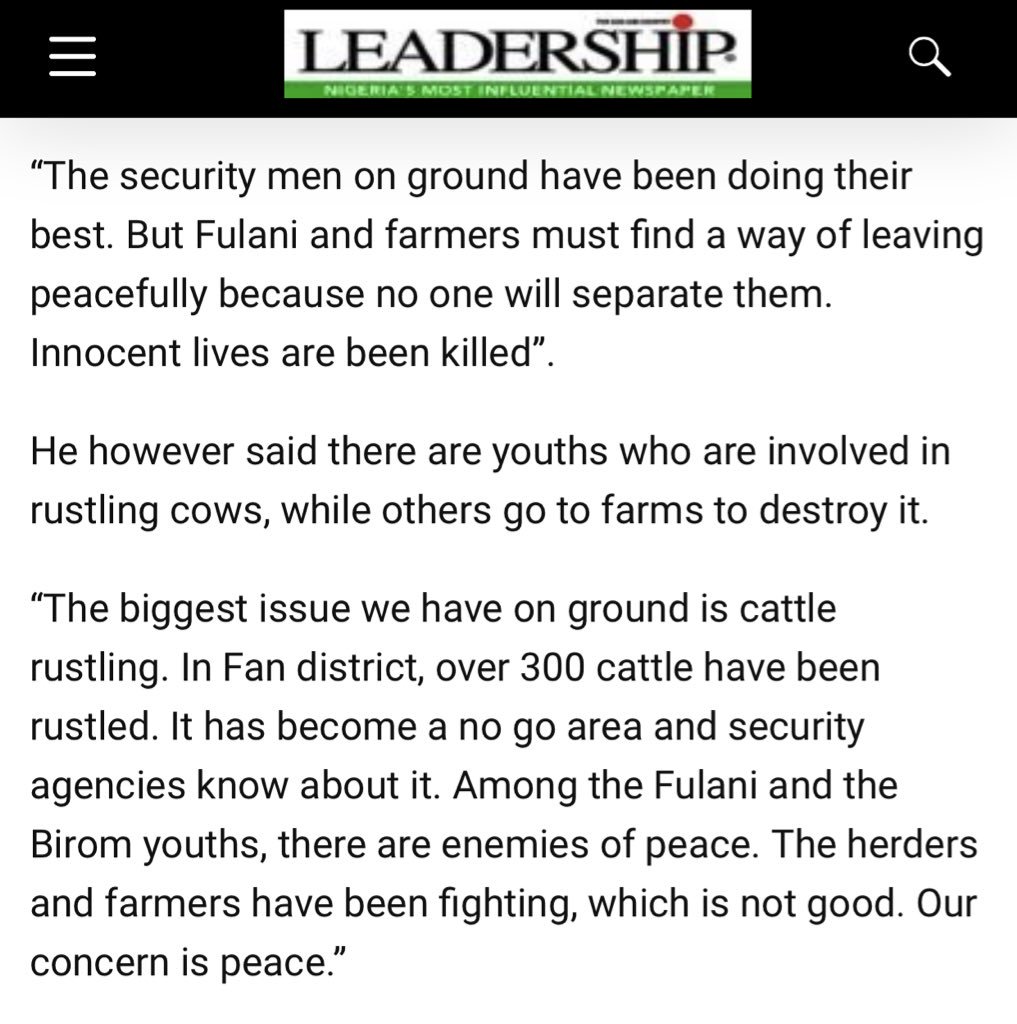 toluogunlesi's tweet image. 2 days ago virtually every Nigerian paper reported that Miyetti Allah N/C Chairman issued a statement justifying the Plateau killings. Now he says he never issued a statement, and never spoke about reprisals. 

Serious matter. Can the Guild of Editors help uncover the truth here?